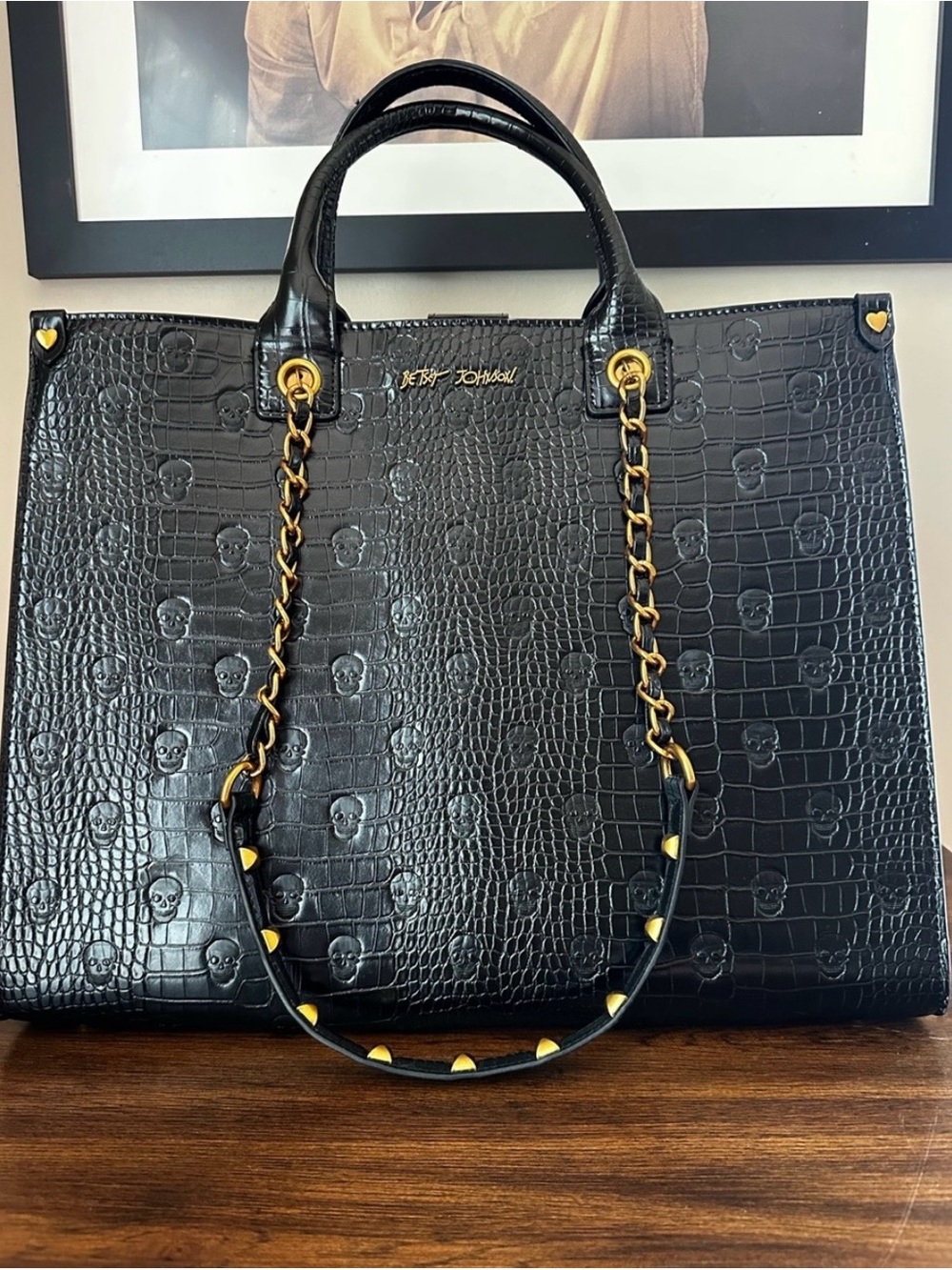 BETSY JOHNSON Croc-Embossed XOMATTIE Skull Embossed Handbag